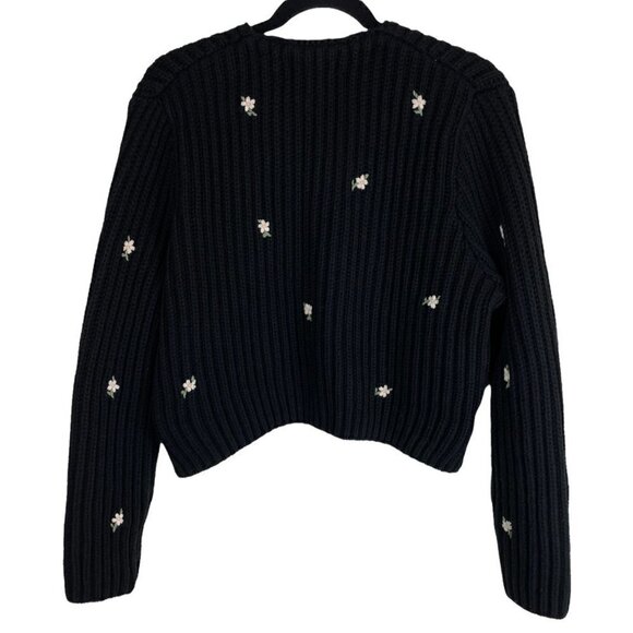 The Great Flower Embroidery Ribbed Cable Knit Crop Cardigan Black Size 1 - Picture 7 of 7